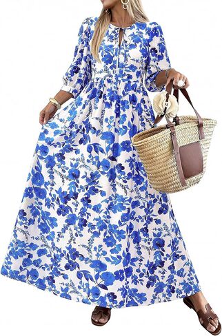 KIRUNDO Women Summer Beach Vacation Wedding Guest Dresses 2026 Spring Boho Floral 3/4 Sleeve Loose Cruise Flowy Maxi Dress in Saudi Arabia