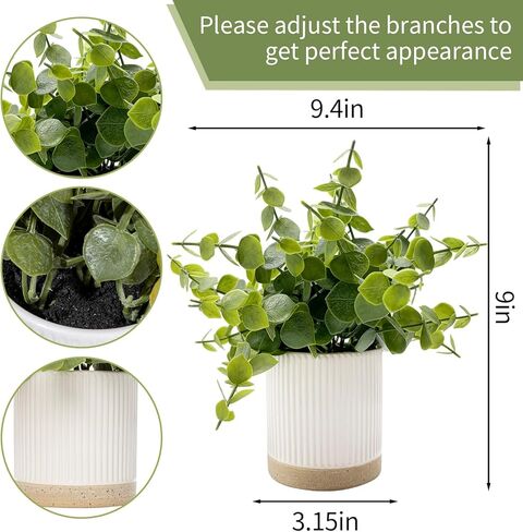 Small Fake Plants Eucalyptus Potted 9.5" Indoor Fake Plants Small Artificial Eucalyptus with Ceramic Pot-Realistic Greenery for Shelf Office Desk Home Bathroom Table Decor in Saudi Arabia