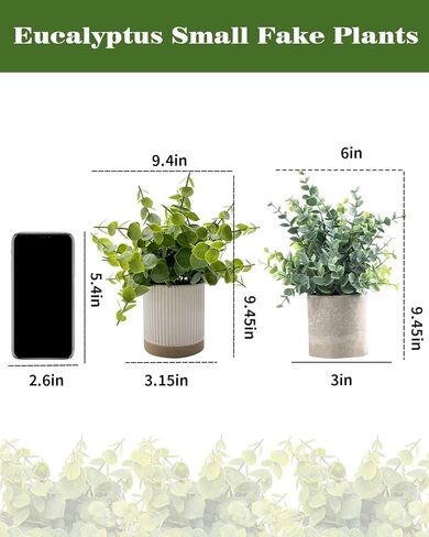 Small Fake Plants Eucalyptus Potted 9.5" Indoor Fake Plants Small Artificial Eucalyptus with Ceramic Pot-Realistic Greenery for Shelf Office Desk Home Bathroom Table Decor in Saudi Arabia