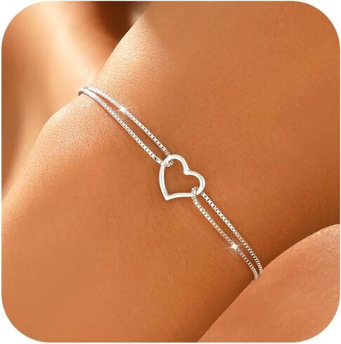 925 Sterling Silver Heart Bracelet for Women Mother Daughter Friendship Best Friend Bracelets Mom Bracelet Layered Adjustable Bracelets Jewelry Mothers Day Gifts in Saudi Arabia