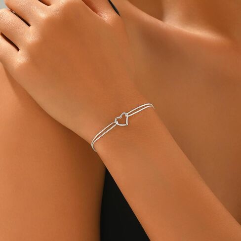 925 Sterling Silver Heart Bracelet for Women Mother Daughter Friendship Best Friend Bracelets Mom Bracelet Layered Adjustable Bracelets Jewelry Mothers Day Gifts in Saudi Arabia