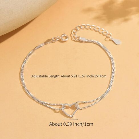 925 Sterling Silver Heart Bracelet for Women Mother Daughter Friendship Best Friend Bracelets Mom Bracelet Layered Adjustable Bracelets Jewelry Mothers Day Gifts in Saudi Arabia