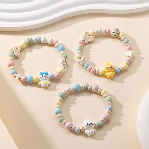 3 قطع Kawaii Chikawa أساور مجموعة السيراميك الخرزة سوار مطاطا مطرز اللؤلؤ أساور مجوهرات للنساء Bff الصداقة هدية in Saudi Arabia