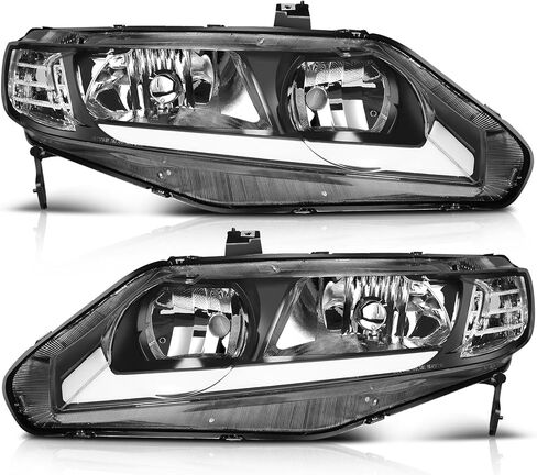 LSAILON Headlight Assembly Replacement Fit 2006-2011 For Honda Civic 2 Door Coupe Black Housing Amber Reflector Clear Lens in Saudi Arabia