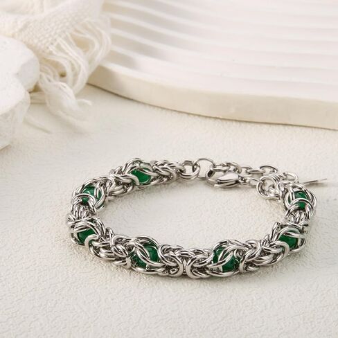 Stainless Steel Byzantine Bracelets for Women - Adjustable Mens Stainless Steel Byzantine Bracelet, Round Chain Bracelet for Men, Chunky Link Bracelets for Men Women, Handmade Jewelry Gifts for Her in Saudi Arabia