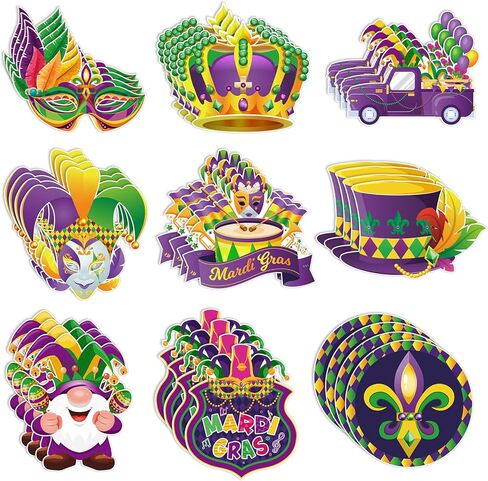 Konsait 36pcs Mardi Gras Cutouts - Comedy Tragedy Face Hats Crown Mardi Gras Wall Float Decorations, DIY Crafts & Party Accessories, 9 Designs in Saudi Arabia
