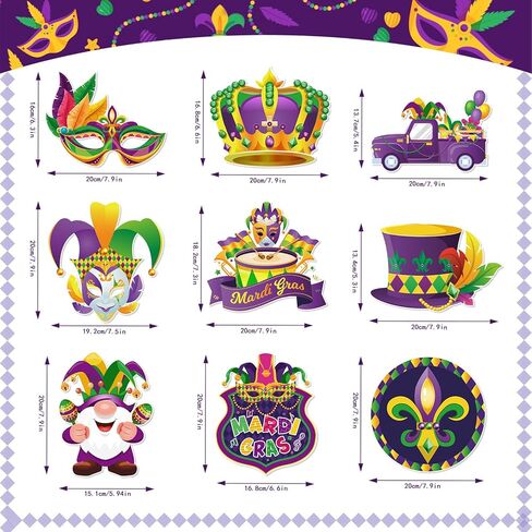 Konsait 36pcs Mardi Gras Cutouts - Comedy Tragedy Face Hats Crown Mardi Gras Wall Float Decorations, DIY Crafts & Party Accessories, 9 Designs in Saudi Arabia