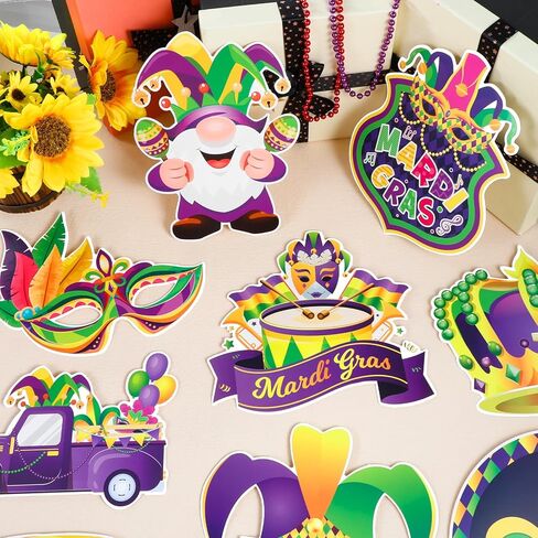 Konsait 36pcs Mardi Gras Cutouts - Comedy Tragedy Face Hats Crown Mardi Gras Wall Float Decorations, DIY Crafts & Party Accessories, 9 Designs in Saudi Arabia