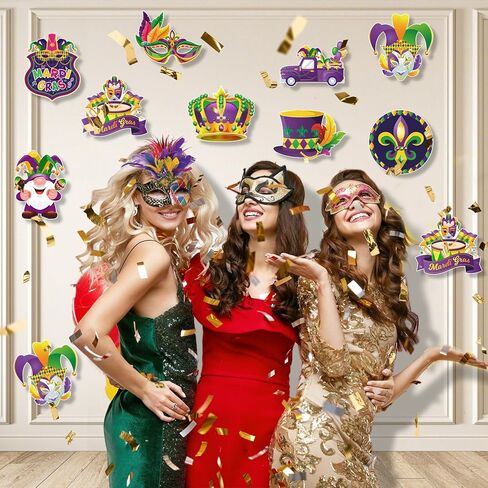 Konsait 36pcs Mardi Gras Cutouts - Comedy Tragedy Face Hats Crown Mardi Gras Wall Float Decorations, DIY Crafts & Party Accessories, 9 Designs in Saudi Arabia