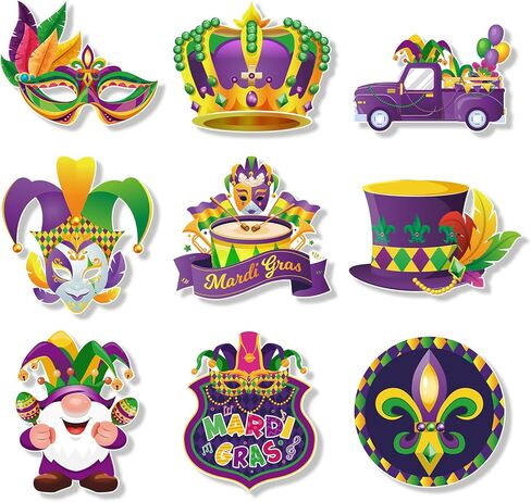 Konsait 36pcs Mardi Gras Cutouts - Comedy Tragedy Face Hats Crown Mardi Gras Wall Float Decorations, DIY Crafts & Party Accessories, 9 Designs in Saudi Arabia