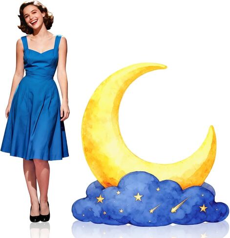 كبير الهلال القمر قطع من الورق المقوى الزينة 3.3 قدم القمر الوقوف خلفية الذهب الأزرق النجوم ليلة حزب صور الدعائم لعيد ميلاد الزفاف عيد مبارك العودة للوطن فيلم ليلة استحمام الطفل in Kuwait