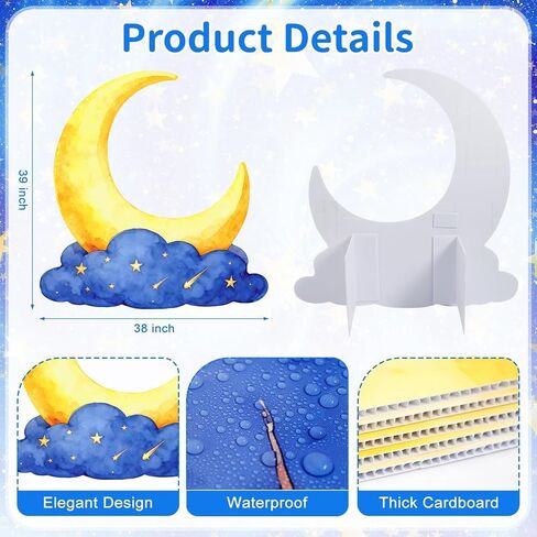 كبير الهلال القمر قطع من الورق المقوى الزينة 3.3 قدم القمر الوقوف خلفية الذهب الأزرق النجوم ليلة حزب صور الدعائم لعيد ميلاد الزفاف عيد مبارك العودة للوطن فيلم ليلة استحمام الطفل in Kuwait