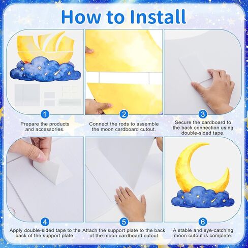 كبير الهلال القمر قطع من الورق المقوى الزينة 3.3 قدم القمر الوقوف خلفية الذهب الأزرق النجوم ليلة حزب صور الدعائم لعيد ميلاد الزفاف عيد مبارك العودة للوطن فيلم ليلة استحمام الطفل in Kuwait