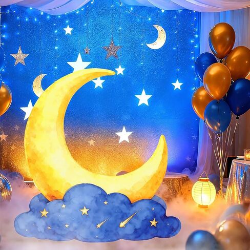 كبير الهلال القمر قطع من الورق المقوى الزينة 3.3 قدم القمر الوقوف خلفية الذهب الأزرق النجوم ليلة حزب صور الدعائم لعيد ميلاد الزفاف عيد مبارك العودة للوطن فيلم ليلة استحمام الطفل in Kuwait