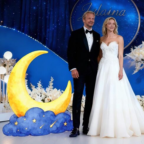 كبير الهلال القمر قطع من الورق المقوى الزينة 3.3 قدم القمر الوقوف خلفية الذهب الأزرق النجوم ليلة حزب صور الدعائم لعيد ميلاد الزفاف عيد مبارك العودة للوطن فيلم ليلة استحمام الطفل in Kuwait