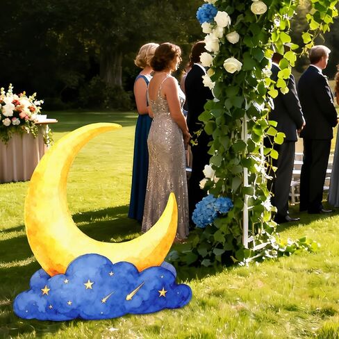 كبير الهلال القمر قطع من الورق المقوى الزينة 3.3 قدم القمر الوقوف خلفية الذهب الأزرق النجوم ليلة حزب صور الدعائم لعيد ميلاد الزفاف عيد مبارك العودة للوطن فيلم ليلة استحمام الطفل in Kuwait