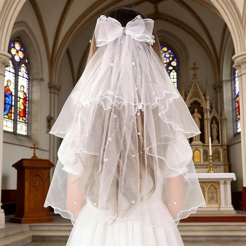 Girls First Communion Veil Catholic First Communion Dresses with Pearls for Communion Day in Kuwait