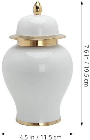 IMIKEYA Ginger Jar, White Ginger Jar with Gold Trim Handicraft Flower Vase Chinese Style Temple Jar Storage Jar Tea Canister with Lid for Home Office Wedding Decor in Saudi Arabia