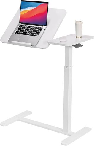 طاولة فوق السرير قابلة للإمالة وقابلة للتعديل بعجلات مخفية، مكتب كمبيوتر محمول قائم متنقل، عربة كمبيوتر محمولة تعمل بالهواء المضغوط، طاولة جانبية للسرير الطبي المتدحرج للاستخدام في المستشفى والمنزل، باللون الأبيض in Kuwait