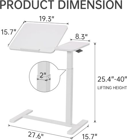 طاولة فوق السرير قابلة للإمالة وقابلة للتعديل بعجلات مخفية، مكتب كمبيوتر محمول قائم متنقل، عربة كمبيوتر محمولة تعمل بالهواء المضغوط، طاولة جانبية للسرير الطبي المتدحرج للاستخدام في المستشفى والمنزل، باللون الأبيض in Kuwait