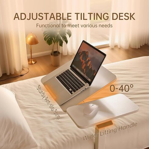 طاولة فوق السرير قابلة للإمالة وقابلة للتعديل بعجلات مخفية، مكتب كمبيوتر محمول قائم متنقل، عربة كمبيوتر محمولة تعمل بالهواء المضغوط، طاولة جانبية للسرير الطبي المتدحرج للاستخدام في المستشفى والمنزل، باللون الأبيض in Kuwait