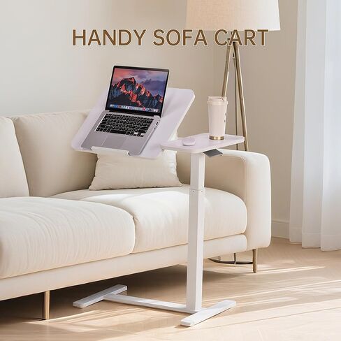 طاولة فوق السرير قابلة للإمالة وقابلة للتعديل بعجلات مخفية، مكتب كمبيوتر محمول قائم متنقل، عربة كمبيوتر محمولة تعمل بالهواء المضغوط، طاولة جانبية للسرير الطبي المتدحرج للاستخدام في المستشفى والمنزل، باللون الأبيض in Kuwait