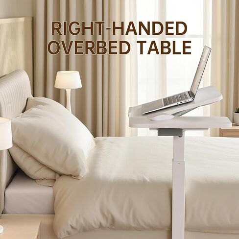 طاولة فوق السرير قابلة للإمالة وقابلة للتعديل بعجلات مخفية، مكتب كمبيوتر محمول قائم متنقل، عربة كمبيوتر محمولة تعمل بالهواء المضغوط، طاولة جانبية للسرير الطبي المتدحرج للاستخدام في المستشفى والمنزل، باللون الأبيض in Kuwait