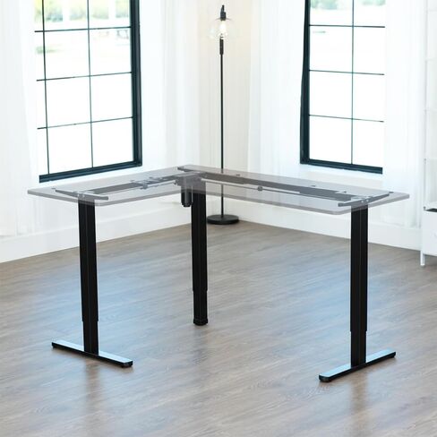 VIVO Space Efficient Electric Single Motor Height Adjustable 3-Leg Corner Standing Desk Frame, Holds up to 225 lbs, Sit Stand L-Shaped Motorized Legs Only, Black, DESK-E347B in Saudi Arabia