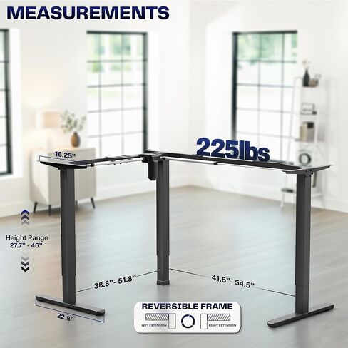 VIVO Space Efficient Electric Single Motor Height Adjustable 3-Leg Corner Standing Desk Frame, Holds up to 225 lbs, Sit Stand L-Shaped Motorized Legs Only, Black, DESK-E347B in Saudi Arabia