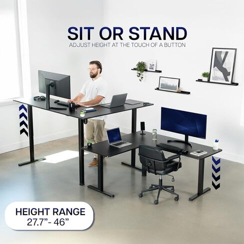 VIVO Space Efficient Electric Single Motor Height Adjustable 3-Leg Corner Standing Desk Frame, Holds up to 225 lbs, Sit Stand L-Shaped Motorized Legs Only, Black, DESK-E347B in Saudi Arabia