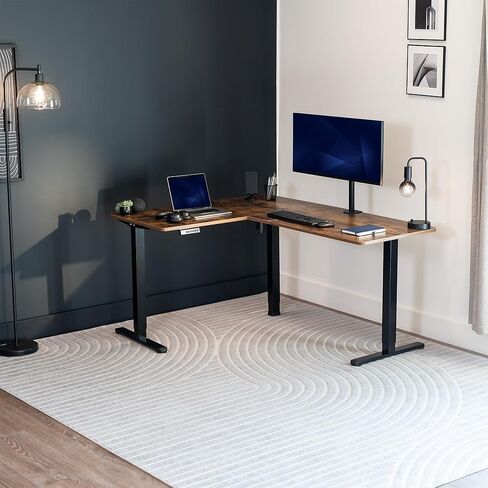 VIVO Space Efficient Electric Single Motor Height Adjustable 3-Leg Corner Standing Desk Frame, Holds up to 225 lbs, Sit Stand L-Shaped Motorized Legs Only, Black, DESK-E347B in Saudi Arabia