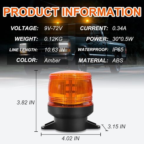 2PCS Amber Emergency Strobe Lights, 30 LED High Visibility Warning Lights with IP65 Waterproof Rating, Universal Flashing Beacon Lamp for Cars, Trucks, Vans, Tows, Tractors, ATV, Forklifts, Vehicles in Kuwait