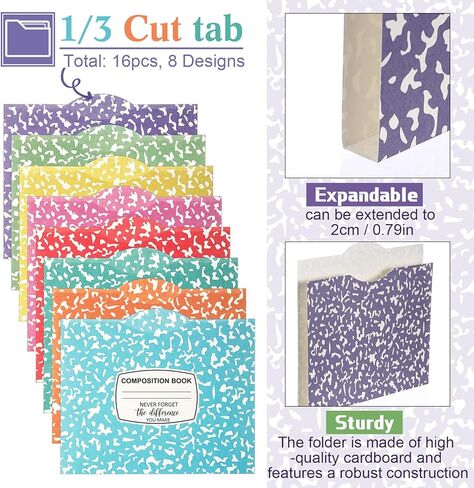 48 Pcs Decorative File Folders 1/3 Cut Tabs Thickened Paper File Folder for Documents with Colored Composition Book Patterns for School Office Home Teacher Appreciation Gift, 10.63 x 8.7 Inch in Saudi Arabia