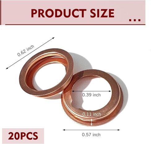 SLIMI 20 PCS M12 Oil Drain Plug Gaskets, 12mm Copper Oil Pan Drain Crush Washer Seals, Leak-proof Engine Crush Washers Replaces 11026-01M02, Compatible with Ford, Nissan, Altima, Nissan (Gold) in Saudi Arabia