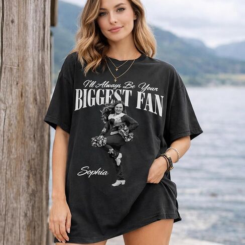 Custom Photo Shirt – “I’ll Always Be Your Biggest Fan" Personalized Graphic Tee – Unique Sport Fan Gift with Your Picture – Football & Cheer Fan Bootleg Style in Saudi Arabia