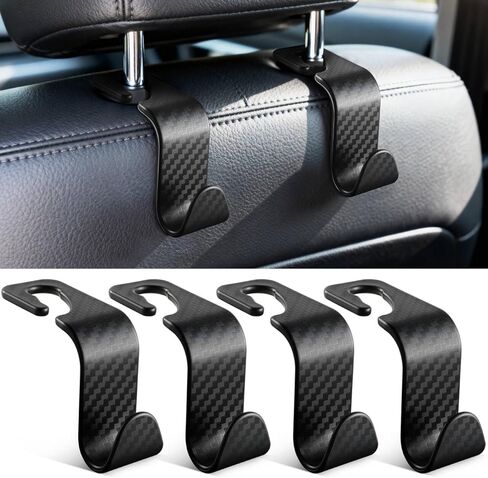 SINGARO Universal 4 Pack Car Seat Headrest Purse Hook, Carbon Fiber Back Seat Hook Storage Organizer Hanger for Purse Handbag Coat, Car Interior Accessories(Black) in Saudi Arabia