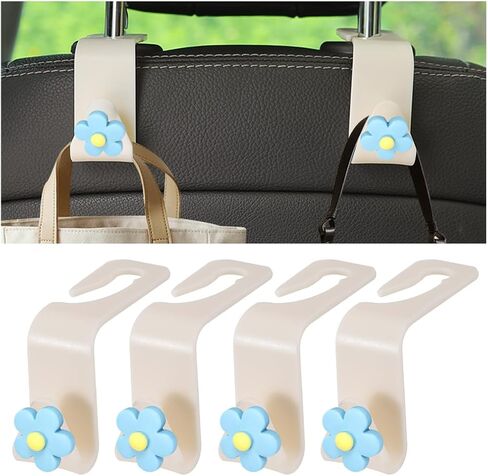 4 PCS Car Headrest Hook, Multifunctional Flower Vehicle Seat Back Storage Hook, Cute Automotive Seatback Organizer Hanger for Purse Grocery Bag Handbag, Universal Fit (Black/Pink) in Saudi Arabia