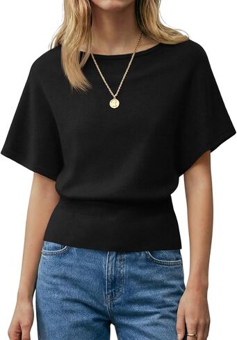 Saodimallsu المرأة قارب الرقبة الصيف بلايز Batwing دولمان قصيرة الأكمام العصرية مضلع متماسكة الخصر متماسكة سترة علوية in Saudi Arabia