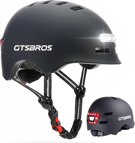 GTSBROS Adult Bike Helmet with Light - Front and Rear LED Lights Adjustable Mountain & Road Bicycle Helmets for Adults Men Women Cycling Helmets for Commuting, Biking in Kuwait