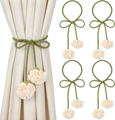 tegeme 4 قطع ستارة Tiebacks زهرة الستار Holdbacks Boho الأزهار الأقمشة Holdbacks لا الحفر DIY العلاقات الزخرفية للمنزل مكتب الجدار الشنق الحضانة غرفة نوم ديكور in Saudi Arabia