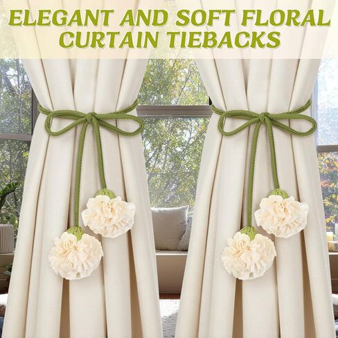 tegeme 4 قطع ستارة Tiebacks زهرة الستار Holdbacks Boho الأزهار الأقمشة Holdbacks لا الحفر DIY العلاقات الزخرفية للمنزل مكتب الجدار الشنق الحضانة غرفة نوم ديكور in Saudi Arabia