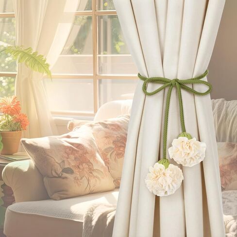 tegeme 4 قطع ستارة Tiebacks زهرة الستار Holdbacks Boho الأزهار الأقمشة Holdbacks لا الحفر DIY العلاقات الزخرفية للمنزل مكتب الجدار الشنق الحضانة غرفة نوم ديكور in Saudi Arabia