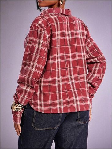 Milumia Women's Plaid Deep V Neck Collared Blouse Ruched Long Sleeve Casual Shirt Tops in Saudi Arabia