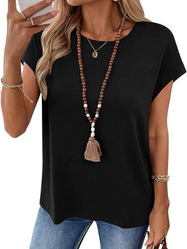 LOMON Womens Summer Tops Short Sleeve Shirts Cap Sleeve Tops Crew Neck Cute Trendy Tunic Blouses Dressy Casual Outfits 2026 in Saudi Arabia