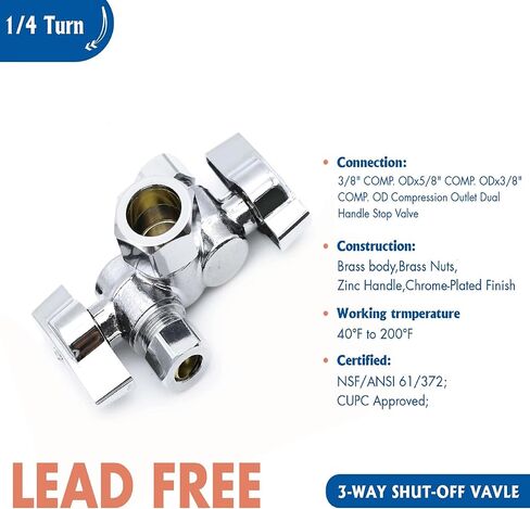 3/8" * 5/8" * 3/8" Comp. OD؛ 1/4 صمام إيقاف ضغط بمقبض مزدوج؛ 2 قطعة/علبة؛ 80407 in Saudi Arabia