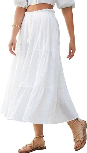 Women's Boho Skirt Ruffle Long Maxi Flowy Summer Skirts with Pockets in Saudi Arabia