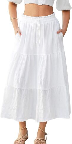 Women's Boho Skirt Ruffle Long Maxi Flowy Summer Skirts with Pockets in Saudi Arabia
