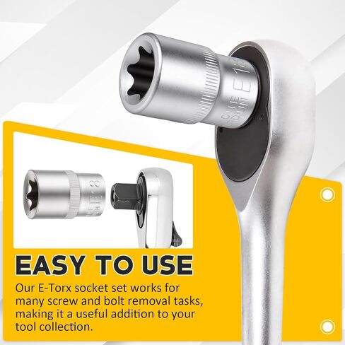 مجموعة مقابس E-Torx مكونة من 14 قطعة، مقابس Torx Star خارجية ممتازة - محرك 1/4 بوصة 3/8 بوصة 1/2 بوصة E4-E24، طقم مقبس عزم الدوران النهائي، حقيبة تخزين متضمنة لإصلاح وصيانة السيارات in Kuwait