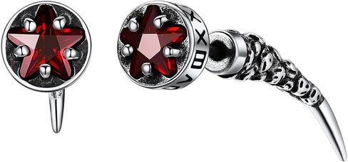 ChainsHouse Men's Punk Chain Earrings with Red/Black Cubic Zirconia Studs, Stainless Steel Hypoallergenic Drop Earrings for Men, Hip Hop Street Style Jewelry in Saudi Arabia