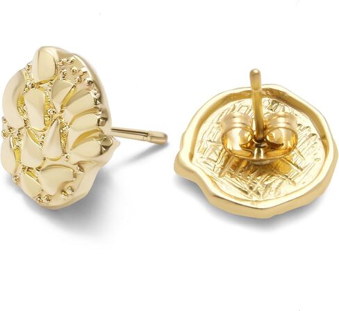 Gold Nugget Earrings for Men & Women, 18K Gold Plated Nugget Textured Stud Earrings, Classic Nugget Design Jewelry Gift, Unisex in Saudi Arabia